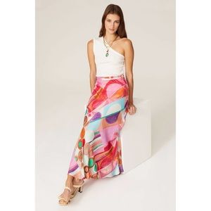 Aldomartins Pucci Multicolor Abstract Printed Satin Maxi Skirt Size 6